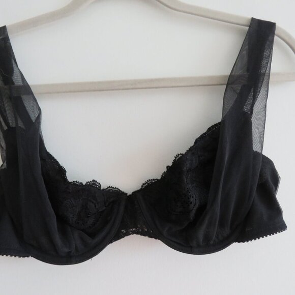 VINTAGE VICTORIA'S SECRET GOLD LABEL Black Lace Mesh Tulle Strap Bra 36C - Picture 2 of 13